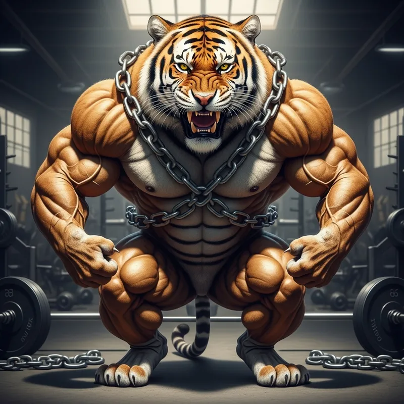 Powerful Bodybuilding Tiger with Chains and Grit