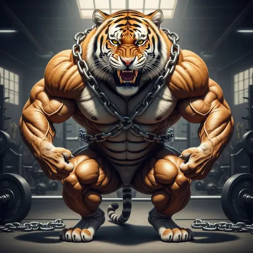 Powerful Bodybuilding Tiger with Chains and Grit