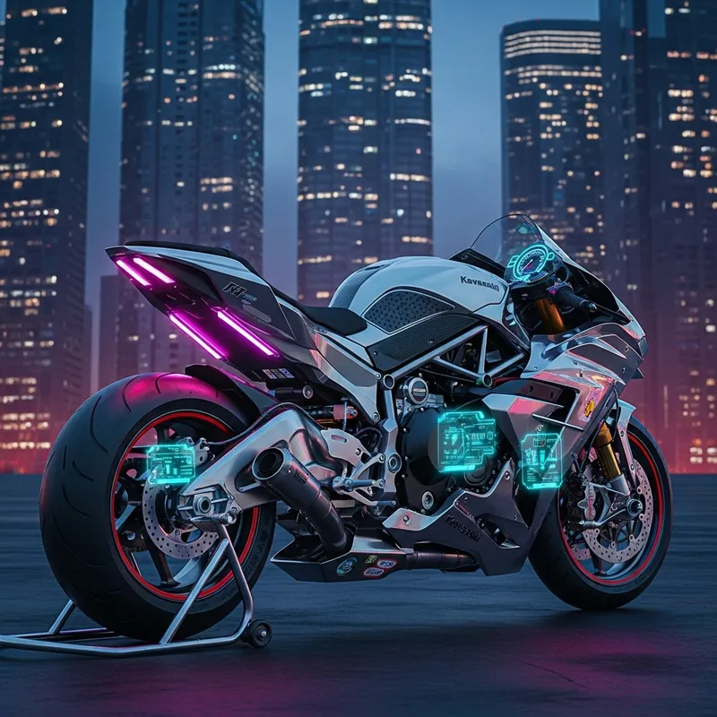 Cyberpunk H2 Kawasaki Race Motorcycle: Speed Redefined