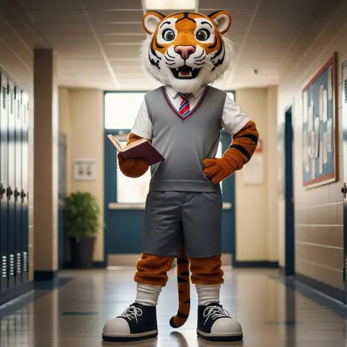 Creative Tiger Mascot in School Uniform