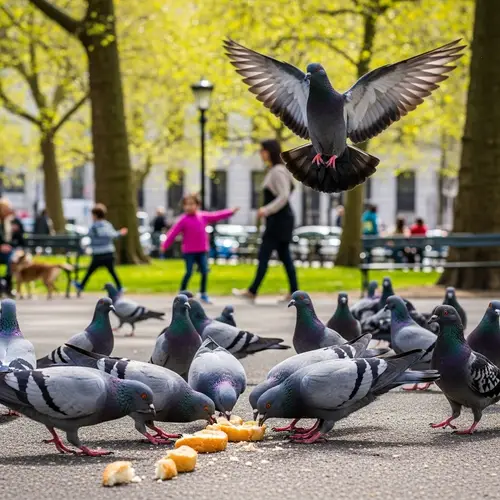 Bustling City Park Pigeons: A Vibrant Scene