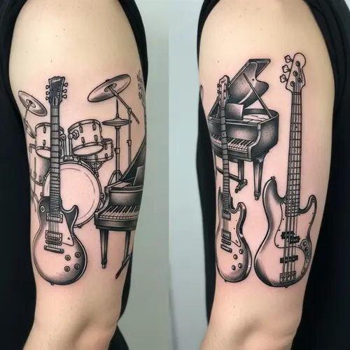 Black and White Tattoo Sketch of Musical Instruments