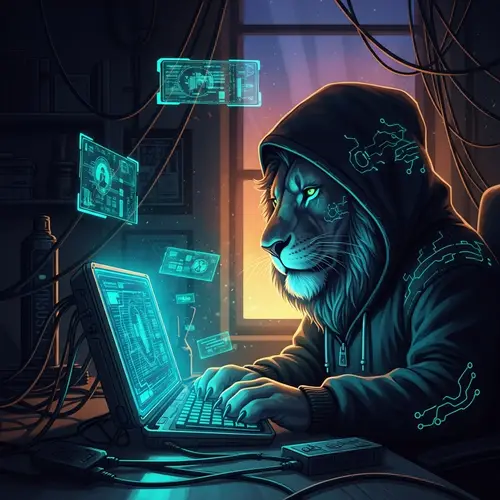 Lion in Hoodie Cyberpunk Digital Art
