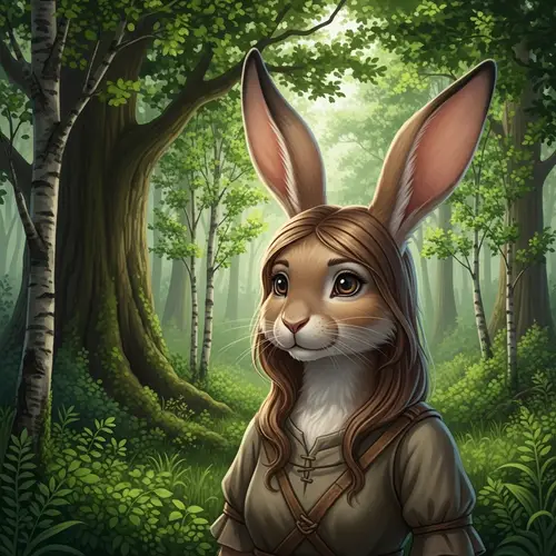 Enchanting Rabbit Woman in Lush Forest | Wildlife Fantasy Art