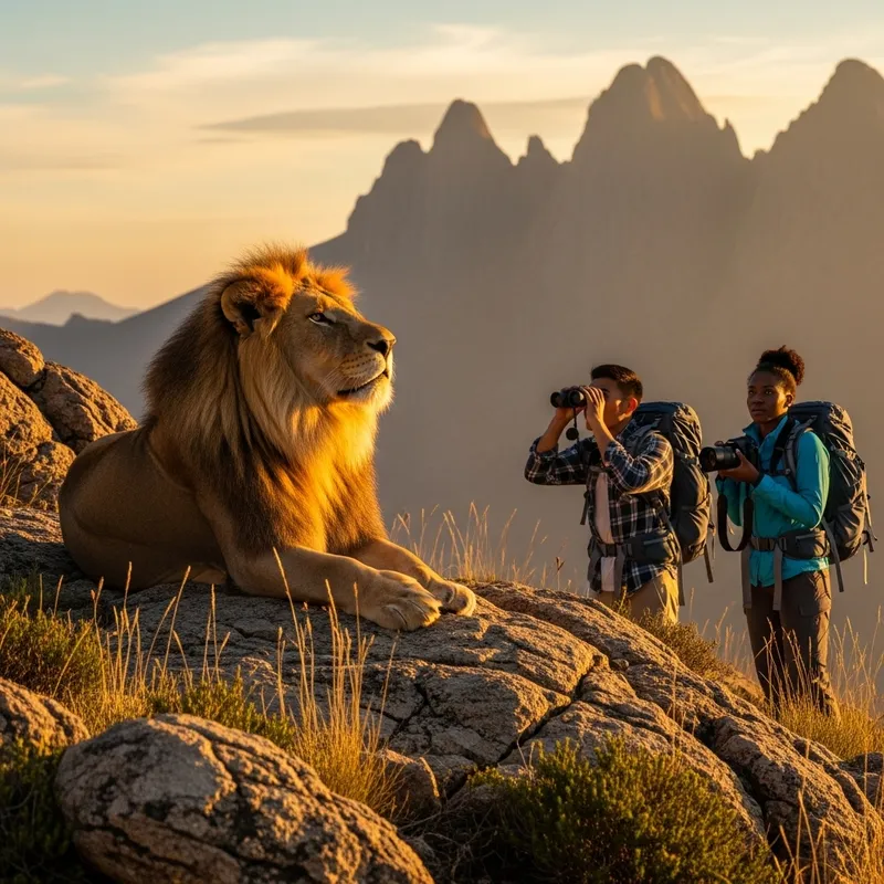 Majestic Lion Observation in Mountain Wilderness