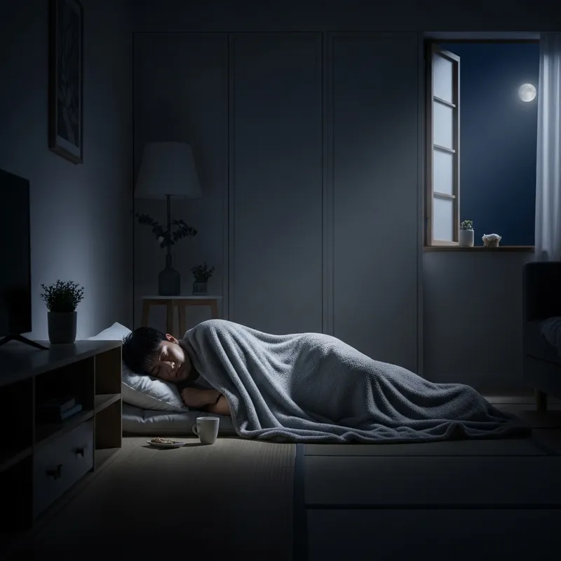 Tranquil Asian Man Sleeping in Serene Night Setting Tranquil Asian Man Sleeping in Serene Night Setting