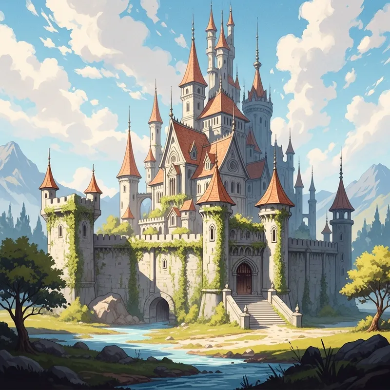 Enchanting Fantasy Castle in Watercolor Art