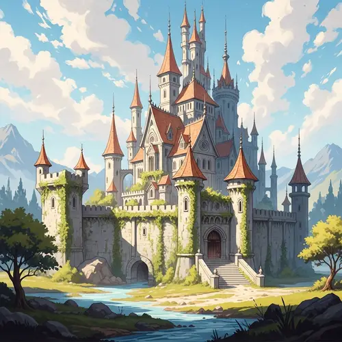 Enchanting Fantasy Castle in Watercolor Art
