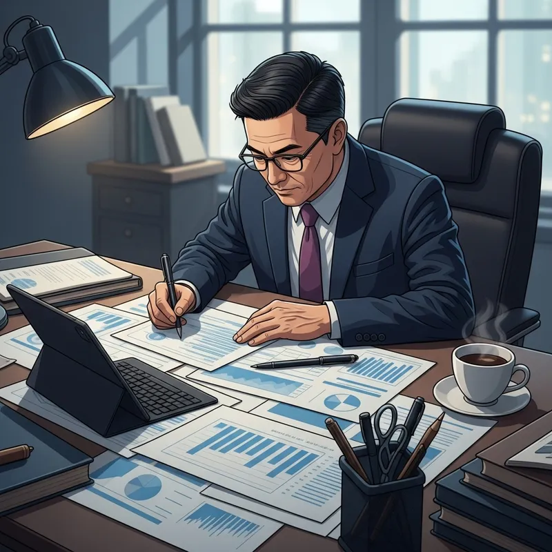 Man Analyzing and Planning at Table