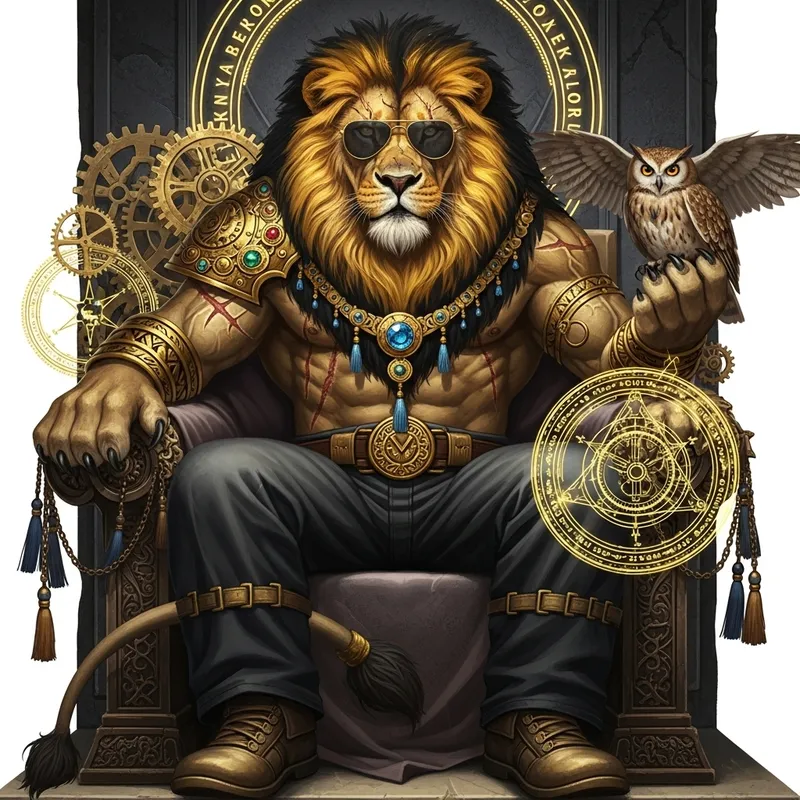 Realistic Muscular Alpha Lion with Golden Main | Majestic Fantasy Art