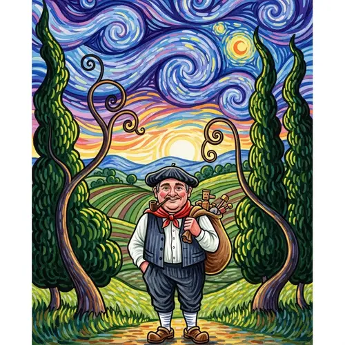 Olentzero Watercolor Painting - Post-Impressionist Style