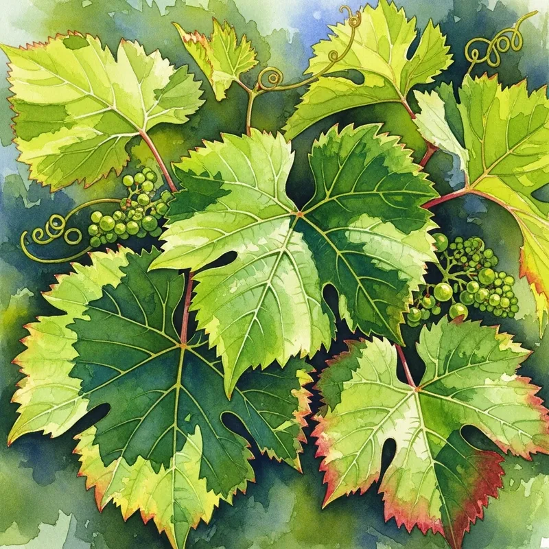 Watercolor Grape Leaves Art - Beautifully Painted