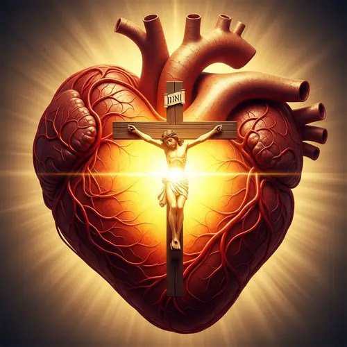 Sacred Christian Crucifix in Detailed Heart Symbol