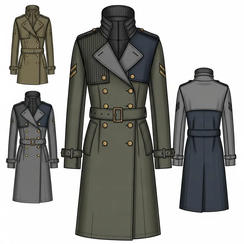 Modern Military-Style Coat Fashion Sketch