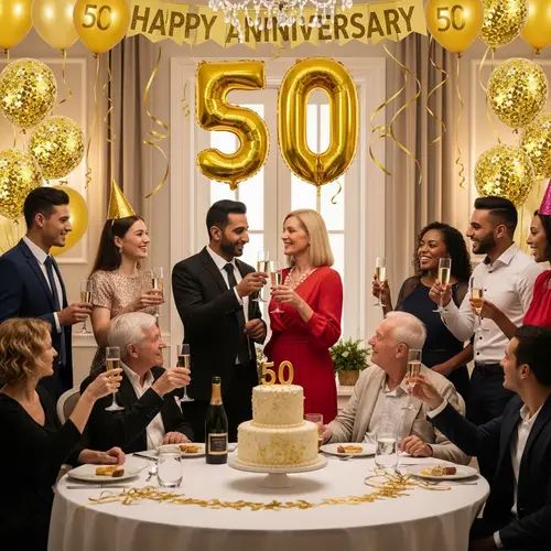 Golden 50th Anniversary Celebration | Joyful Event Decor