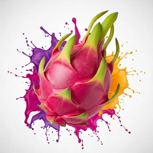 Dragon Fruit with Splash 3D Swirl Paint Background