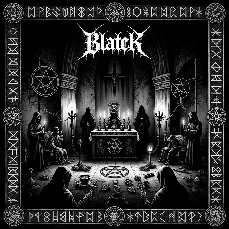 Black Metal Band CD Cover Art: Black Mass Witchcraft in Medieval Style