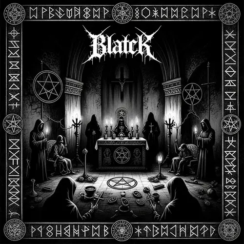 Black Metal Band CD Cover Art: Gloomy Medieval Scene with Witchcraft Signs