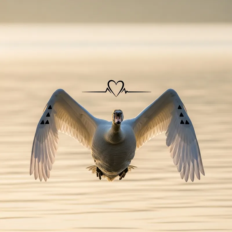 Elegant Swan with Three Dots Wings and Heart Symbol
