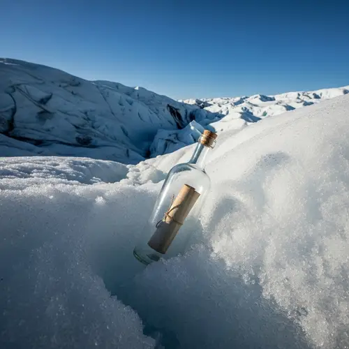 Frozen Glacier View with Antique Bottle: Untold Narratives