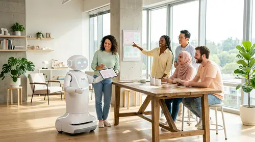 Friendly Robot Assisting in Modern Studio