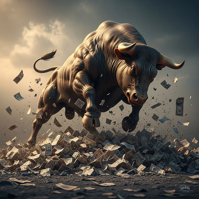 Bull Rising: Dramatic Fighting Pose from Currency Ashes