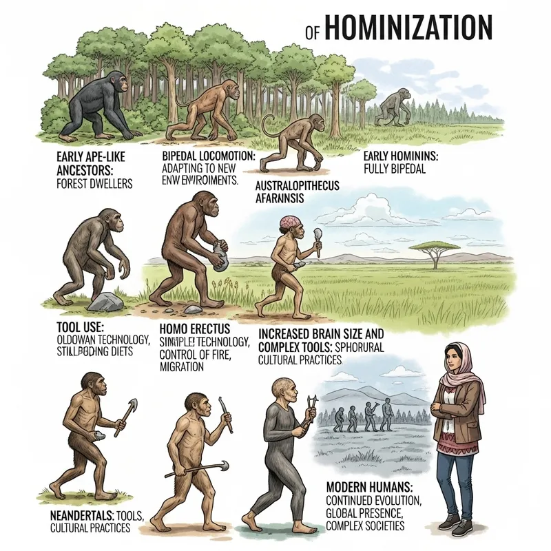 Hominization Process Infographic: Evolution from Ape to Human