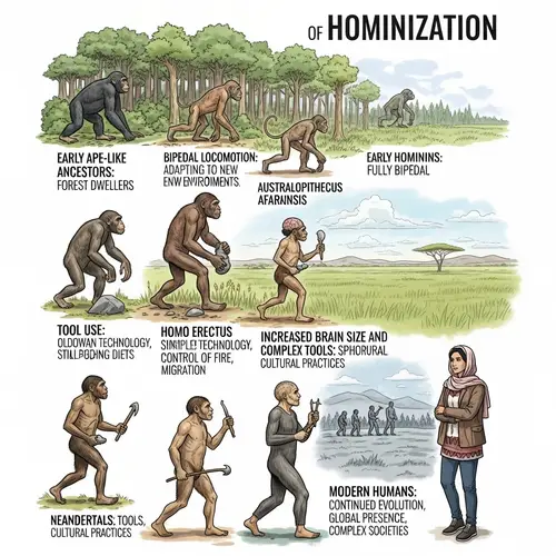 Evolution of Hominization: Infographic Depicting Human Evolution
