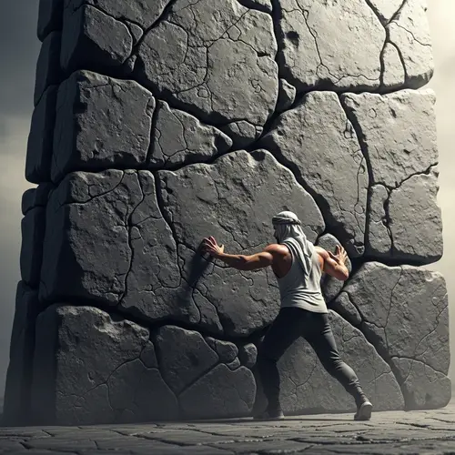 Determined Middle-Eastern Man Ready to Conquer Giant Obstacle