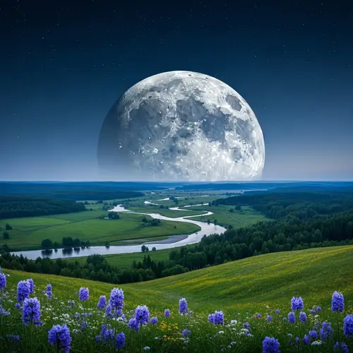 Celestial Landscape: Lunar Beauty & Tranquil Earthly Scene