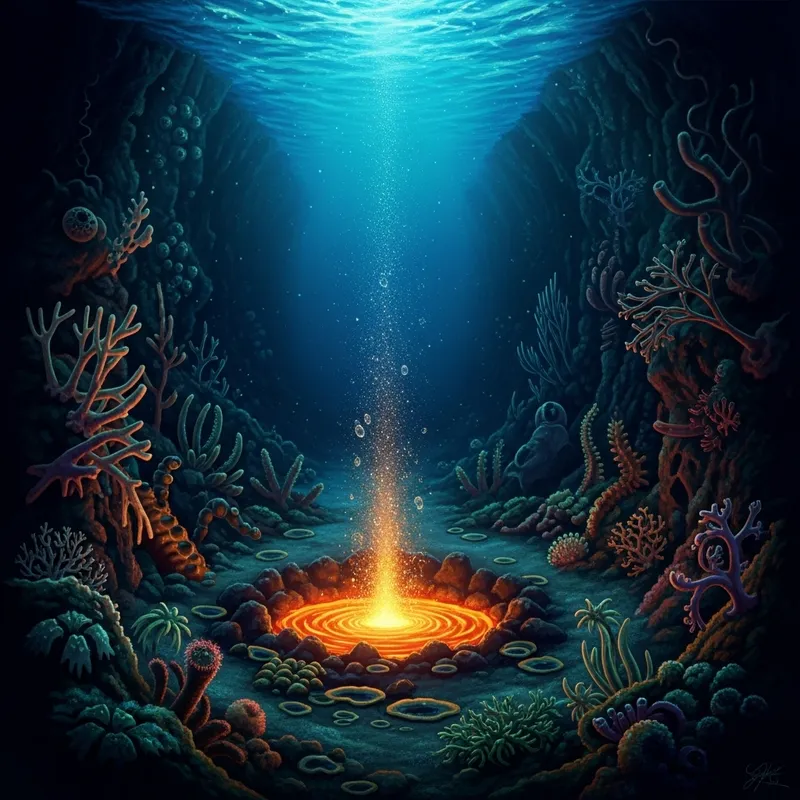 Narrow Hydrothermal Vent in Deep-sea Ocean Illustration