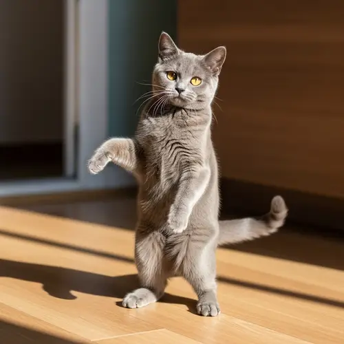 Adorable European Shorthair Cat Dancing with Attentiveness