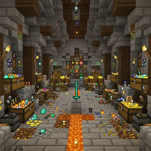 Large Minecraft Treasure Room - Stone & Wood Interior