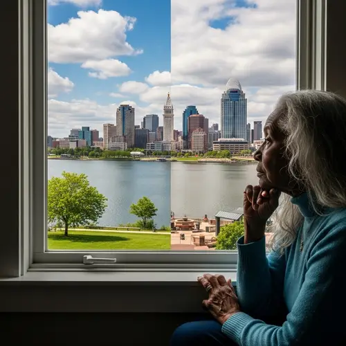 Elderly African American Woman Contemplating Through Symbolic Window