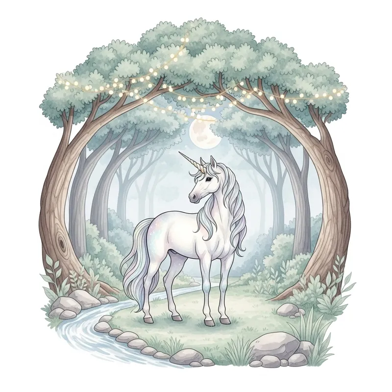 Magical Unicorn in Enchanted Forest Watercolor Art Magical Unicorn in Enchanted Forest Watercolor Art