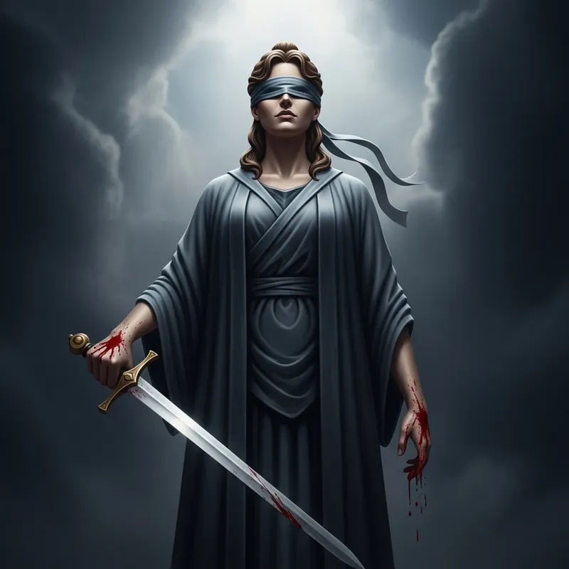 Femida: Goddess of Justice with Sword and Blood
