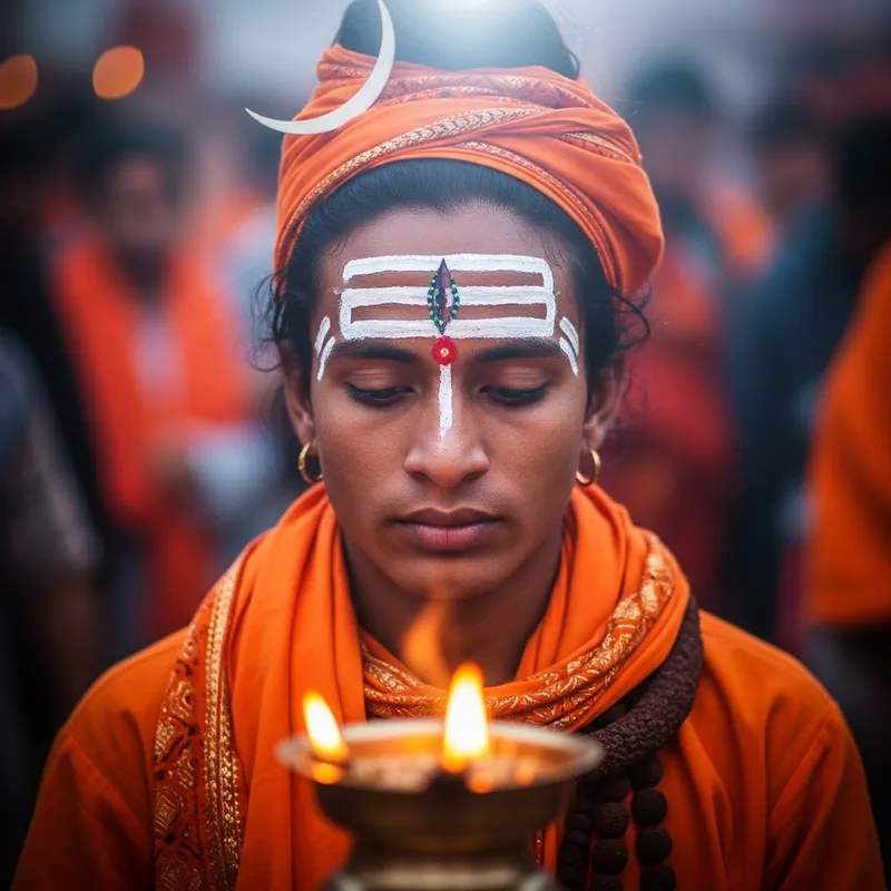 Devotee of Lord Shiva in Traditional Orange Attire | Captivating Portrait Devotee of Lord Shiva in Traditional Orange Attire | Captivating Portrait