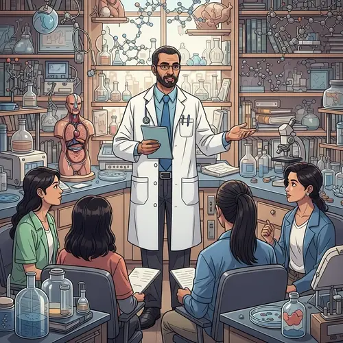 Inclusive Medical Lecture with Middle Eastern Doctor and Diverse Students