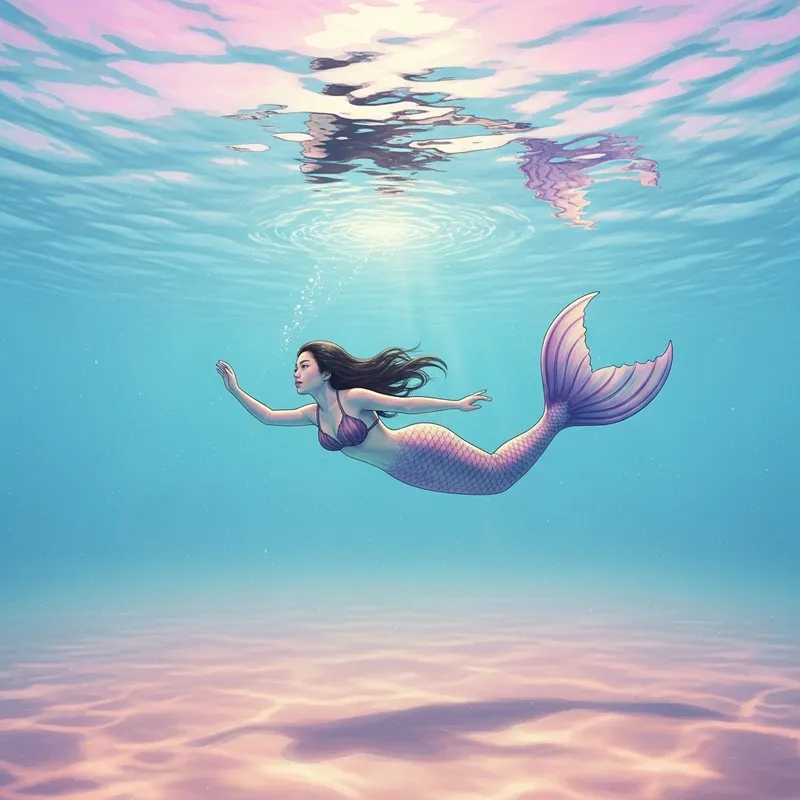 Ethereal Mermaid Gliding Through Moonlit Ocean Scene