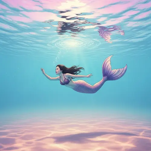 Ethereal Asian Mermaid Swimming in Moonlit Ocean