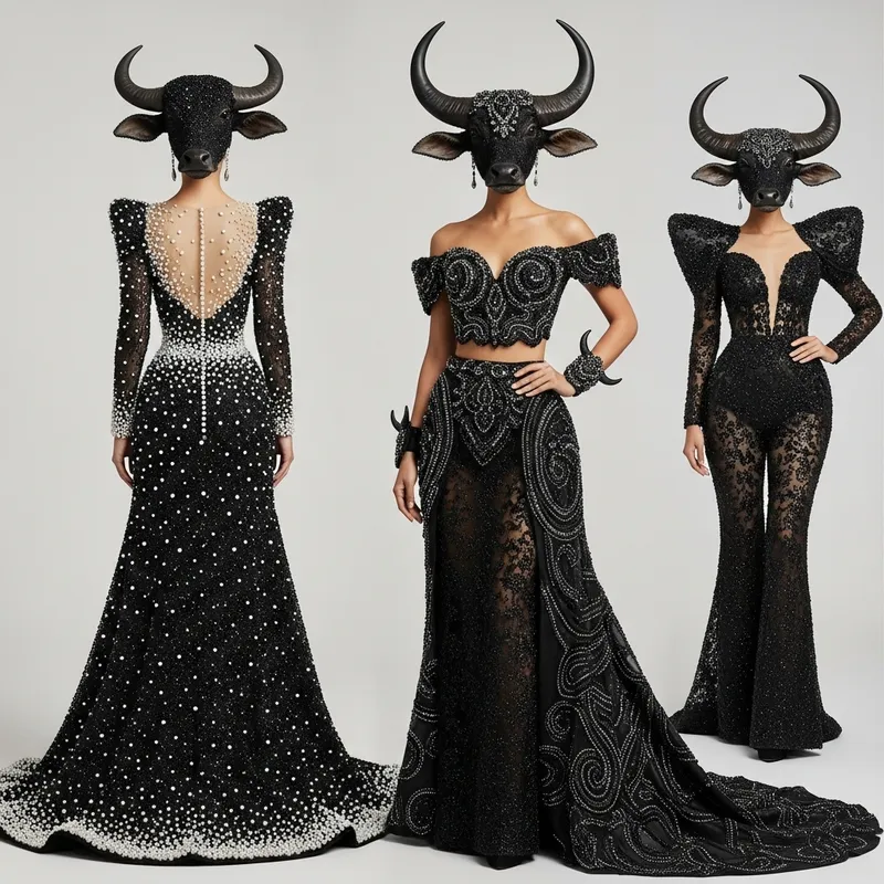 Glamorous Miss Universe National Costumes with Pearls and Black Beads