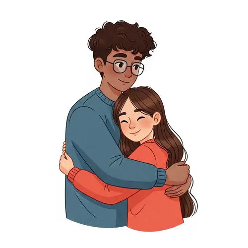 Warm and Affectionate Diverse Couple Embrace Illustration