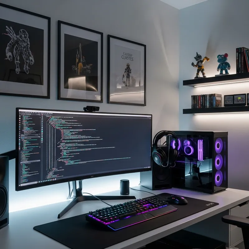 Minimalist Computer Background with Gamer-themed Setup