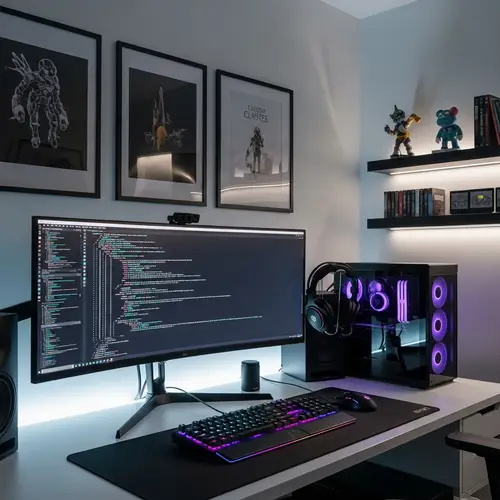Minimalist Computer Programmer Setup with Gaming Elements