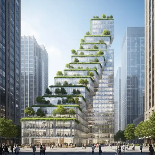 Innovative Eco-City Building with Green Roofs