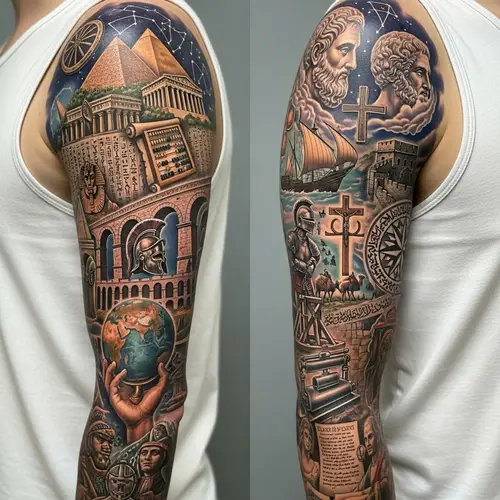 Historical Events Tattoo Design for Full Arm Coverage