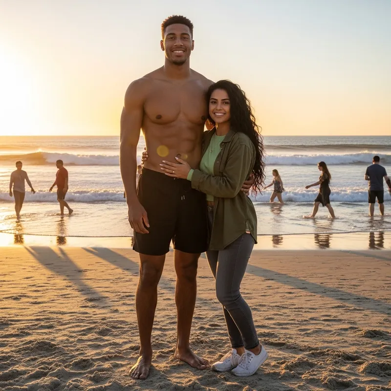 Mixed Race Couple at Beach: Stylish Green Jacket & Polo Outfit