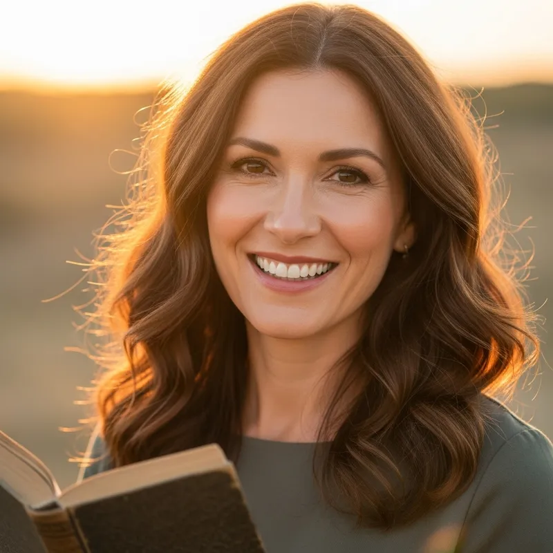 Radiant Middle-Aged Woman with Warm Brown Eyes Smiling Happily | Elegant Dress