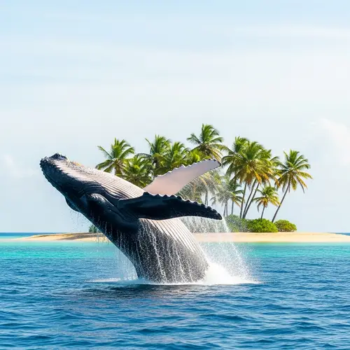 Stunning Whale Breaching Near Tropical Island