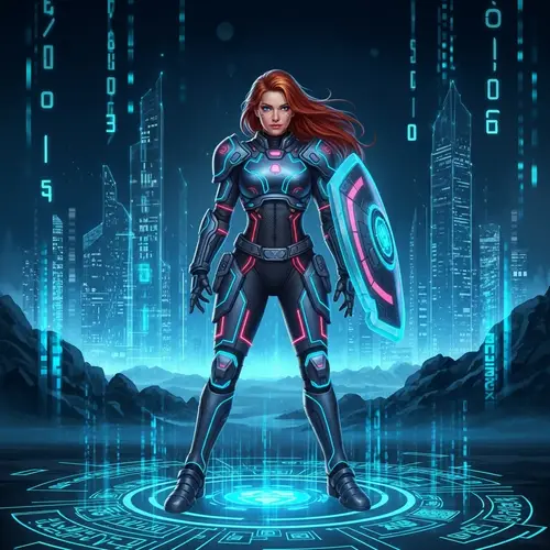 Futuristic Female Warrior in Neon Armor | Digital Metaverse Art